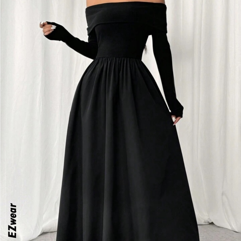 Black Off-Shoulder Long Sleeve Gown